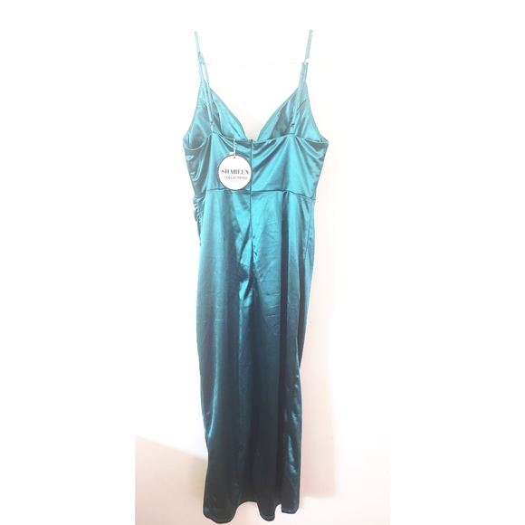 Satin Turquoise Midi Dress - Picture 3 of 3